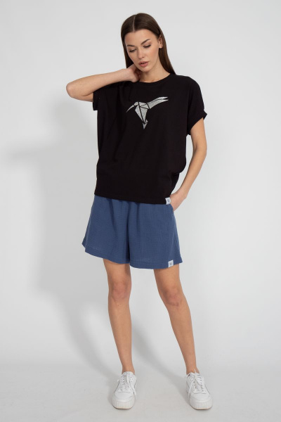 Майка черная из хлопка с цифровым принтом летучая мышь Kivviwear 4072.05 - фото 11