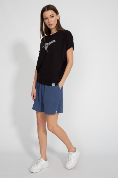 Майка черная из хлопка с цифровым принтом летучая мышь Kivviwear 4072.05 - фото 9