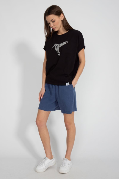 Майка черная из хлопка с цифровым принтом летучая мышь Kivviwear 4072.05 - фото 8