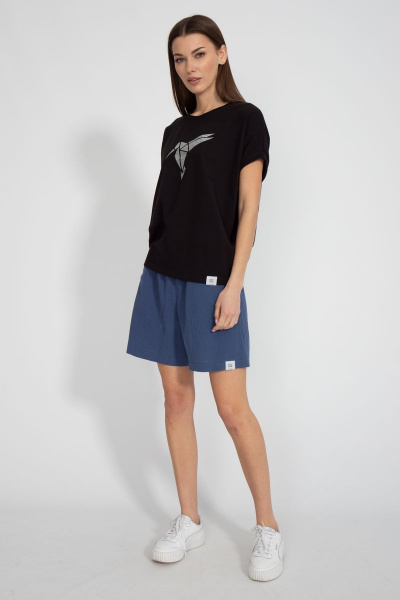 Майка черная из хлопка с цифровым принтом летучая мышь Kivviwear 4072.05 - фото 7