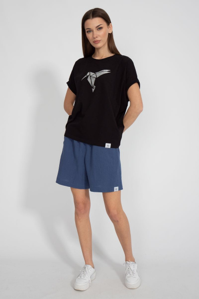 Майка черная из хлопка с цифровым принтом летучая мышь Kivviwear 4072.05 - фото 5