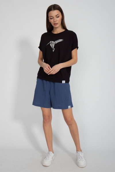 Майка черная из хлопка с цифровым принтом летучая мышь Kivviwear 4072.05 - фото 4