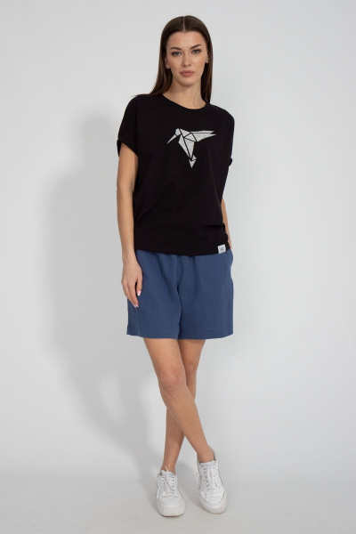 Майка черная из хлопка с цифровым принтом летучая мышь Kivviwear 4072.05 - фото 3