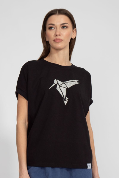 Майка черная из хлопка с цифровым принтом летучая мышь Kivviwear 4072.05 - фото 1