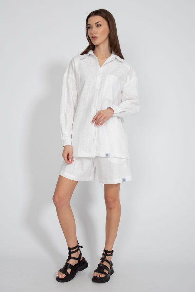 Рубашка лен свободного кроя с накладным карманом Kivviwear 4073.10 - фото 13