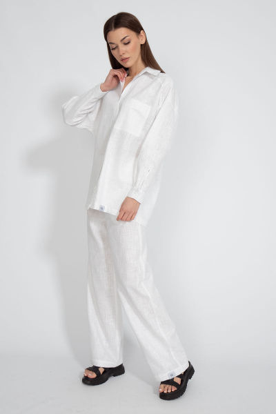Рубашка лен свободного кроя с накладным карманом Kivviwear 4073.10 - фото 5