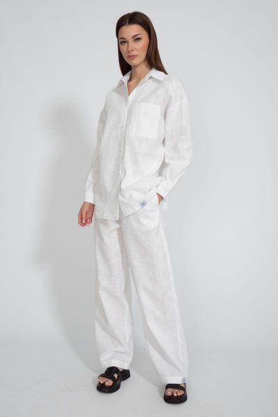 Рубашка лен свободного кроя с накладным карманом Kivviwear 4073.10 - фото 3