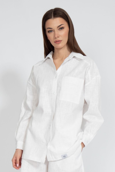 Рубашка лен свободного кроя с накладным карманом Kivviwear 4073.10 - фото 1
