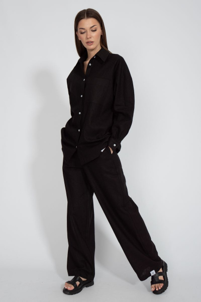 Рубашка лен свободного кроя с накладным карманом Kivviwear 4073.11 - фото 3