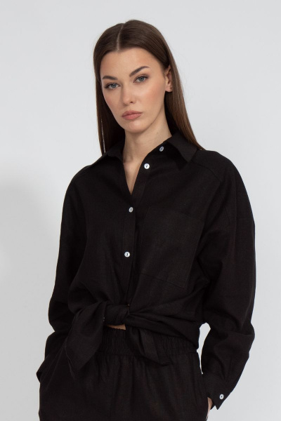 Рубашка лен свободного кроя с накладным карманом Kivviwear 4073.11 - фото 1