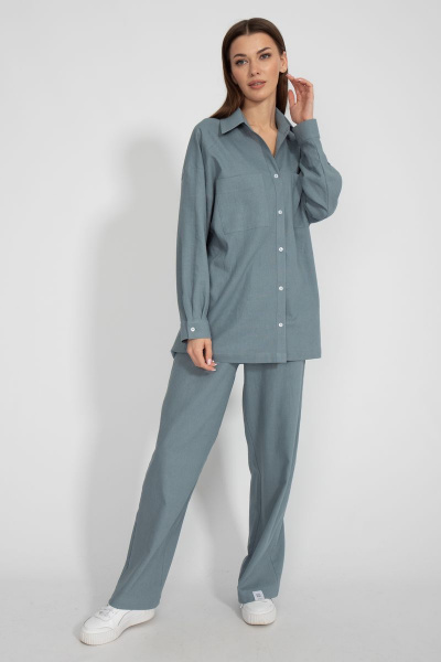 Леновая рубашка свободного кроя с накладным карманом Kivviwear 4073.17 - фото 12