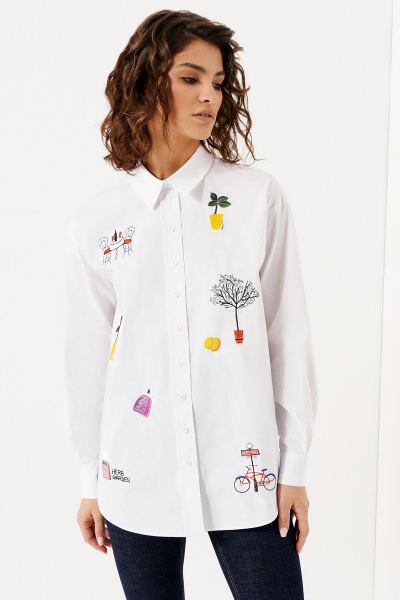 Блузка женская с принтом на пуговицах из хлопка Панда 139840w белый - фото 1