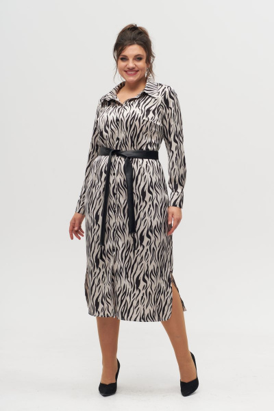 Платье-рубашка из текстиля, длина полное с разрезами и поясом Anelli 1320 зебра - фото 3