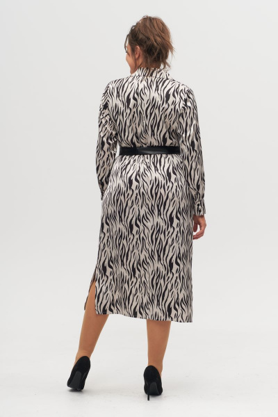 Платье-рубашка из текстиля, длина полное с разрезами и поясом Anelli 1320 зебра - фото 2