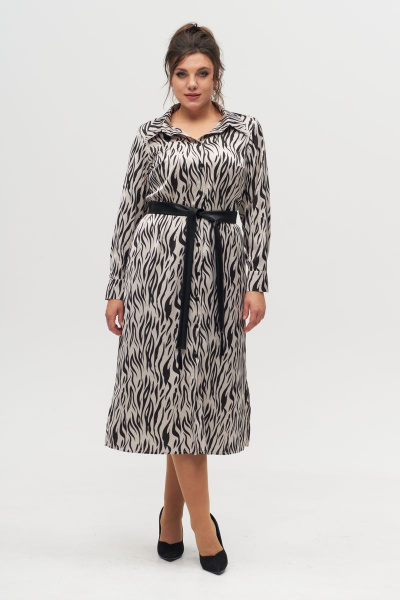 Платье-рубашка из текстиля, длина полное с разрезами и поясом Anelli 1320 зебра - фото 1