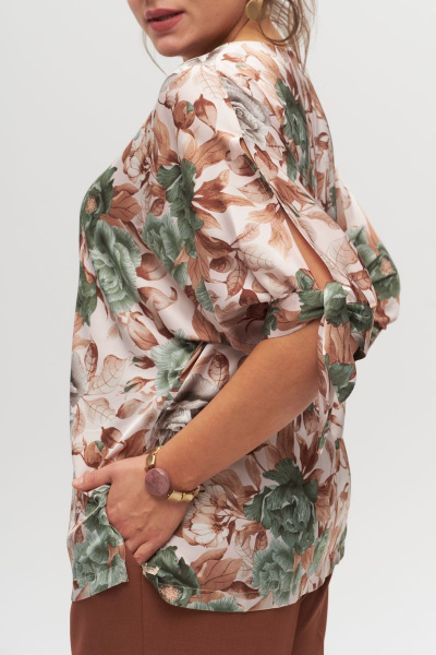 Блуза из текстиля с лодочным вырезом и завязывающимися манжетами Anelli 1116 - фото 4