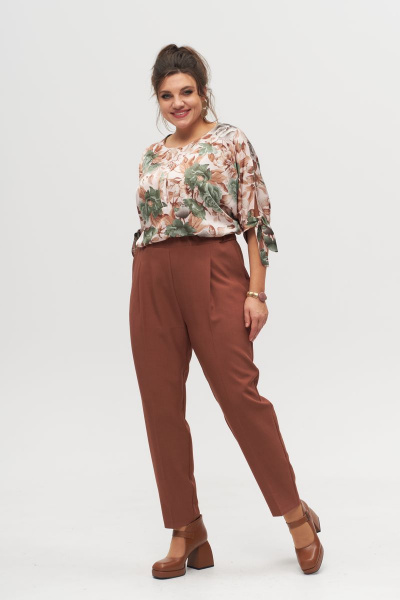 Блуза из текстиля с лодочным вырезом и завязывающимися манжетами Anelli 1116 - фото 2