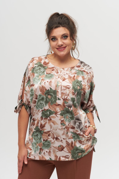 Блуза из текстиля с лодочным вырезом и завязывающимися манжетами Anelli 1116 - фото 1