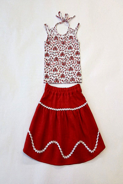 Детский комплект топ и юбка из хлопка и льна Юнона М6234 красный - фото 1