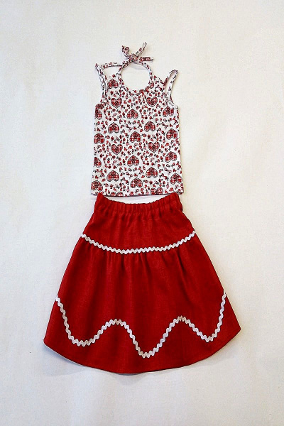 Детский комплект топ и юбка из хлопка и льна Юнона М6234 красный - фото 2