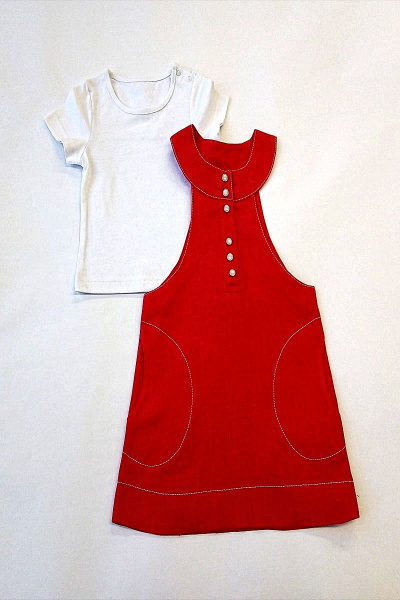 Комплект для девочки ясельной группы с сарафаном и джемпером Юнона М6618 белый+малиновый - фото 1