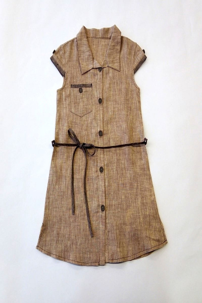 Туника из льна с пуговицами и съемным поясом Юнона М7156 песочный - фото 1