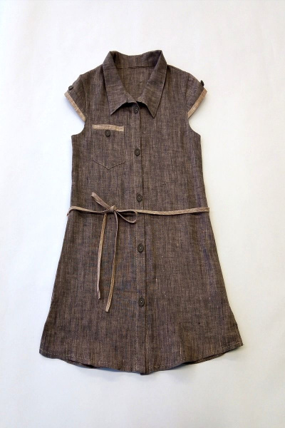 Туника из льна с отложным воротником и съемным поясом Юнона М7156 коричневый - фото 1