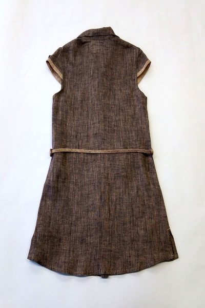 Туника из льна с отложным воротником и съемным поясом Юнона М7156 коричневый - фото 2