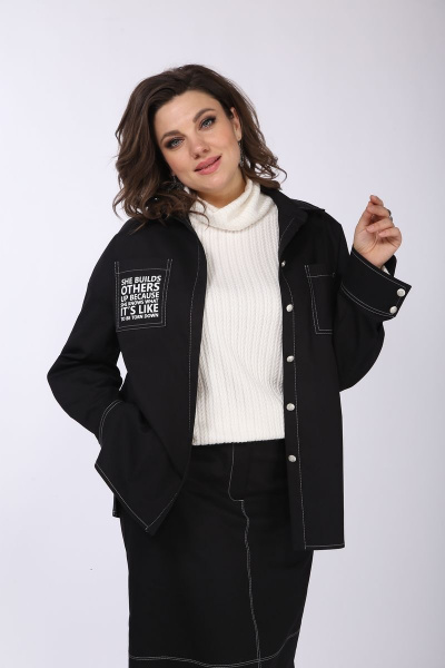 Джинсовая блуза с накладными карманами INVITE 1048 черный - фото 3