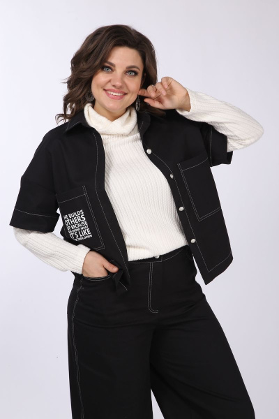 Джинсовая рубашка с воротником стойкой и карманами INVITE 1049 черный - фото 5