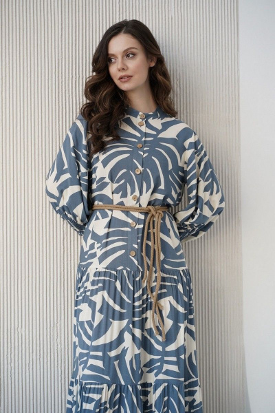 Платье BARBARA B122 монстера/синий - фото 2