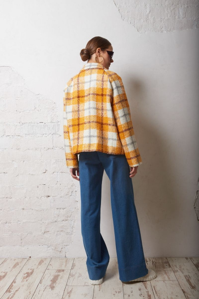 Полупальто оверсайз из пальтовой ткани с крупной клеткой DAVYDOV 9114 желтый - фото 2