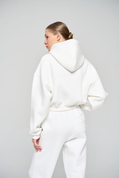 Белый спортивный костюм с укороченным худи и джоггерами RAWR 311 молочный.начес - фото 3