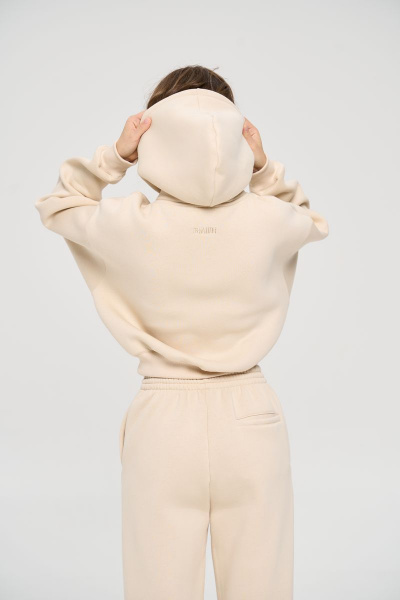 Бежевый спортивный костюм с укороченным худи и джоггерами RAWR 311 бежевый.начес - фото 5