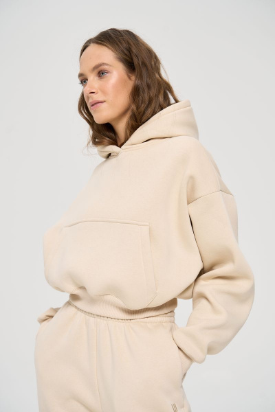 Бежевый спортивный костюм с укороченным худи и джоггерами RAWR 311 бежевый.начес - фото 4
