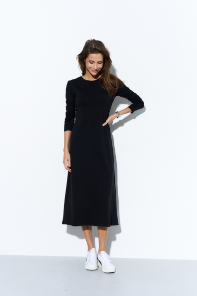 Платье приталенное из трикотажа с трапециевидной нижней частью Luitui R1078 черный - фото 2