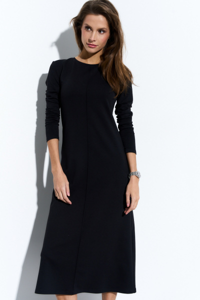 Платье приталенное из трикотажа с трапециевидной нижней частью Luitui R1078 черный - фото 1