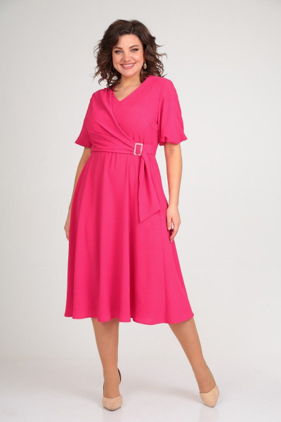 Платье миди с запахом и ассиметричным лифом Danaida 2161 фуксия - фото 1