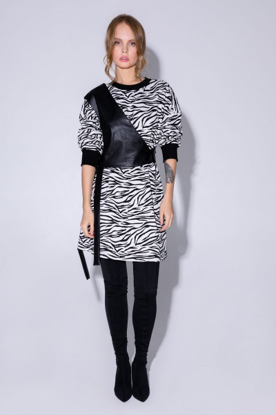 Демисезонный костюм из трикотажа с жилетом из экокожи PiRS 4470 черный+черно-белый - фото 2