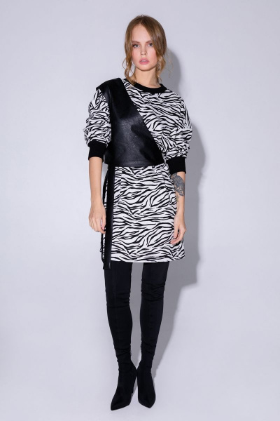 Демисезонный костюм из трикотажа с жилетом из экокожи PiRS 4470 черный+черно-белый - фото 1