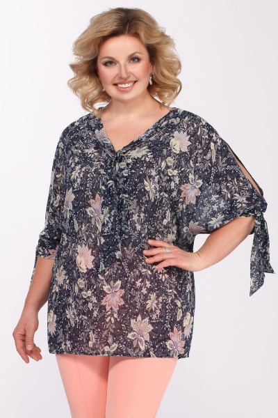Блуза и топ со спущенными рукавами в стиле casual Matini 1.1312 цветы_на_синем - фото 2