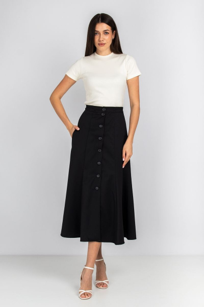 Юбка-годе из текстиля с резинкой и карманами Mirolia 1117 чёрный - фото 1