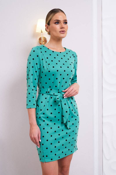 Платье из мягкого трикотажа с поясом для демисезона Stilville 1689 мята - фото 1