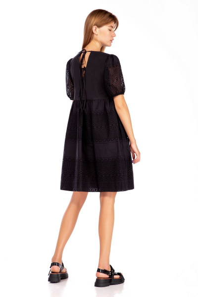 платье летнее хлопковое с ришелье и карманами DAVA 152 черный - фото 2