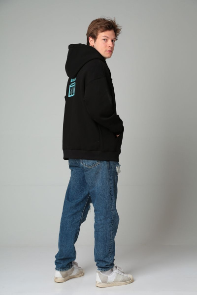 Худи оверсайз из футера с начесом и принтом HIT 0214 черный - фото 4