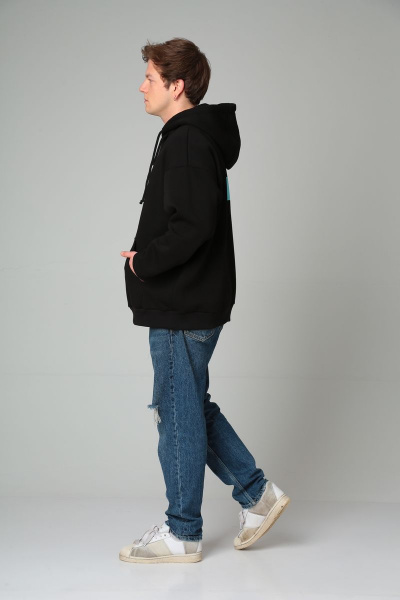 Худи оверсайз из футера с начесом и принтом HIT 0214 черный - фото 3