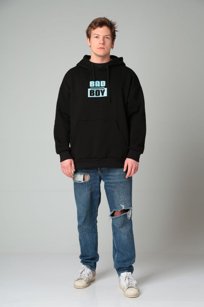 Худи оверсайз из футера с начесом и принтом HIT 0214 черный - фото 2