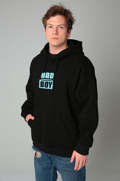 Худи оверсайз из футера с начесом и принтом HIT 0214 черный - фото 1