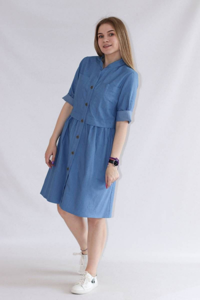 Отрезное по линии талии платье с рубашечным воротником Mita ЖМ1168б джинс - фото 1