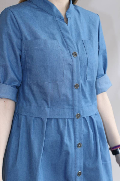 Отрезное по линии талии платье с рубашечным воротником Mita ЖМ1168б джинс - фото 2